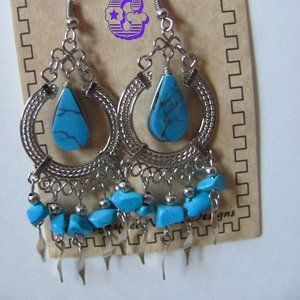 SPIRIT OF NATURE SILVERTONE & TURQUOISE DANGLE EAR